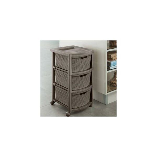 Rimax Wicker 3 Drawer Storage Cart Mocca