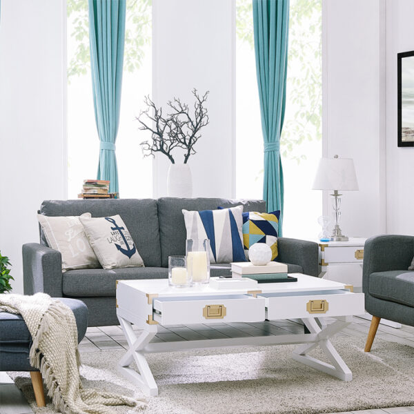White Cocktail Table With Gold Accents 42x23.75