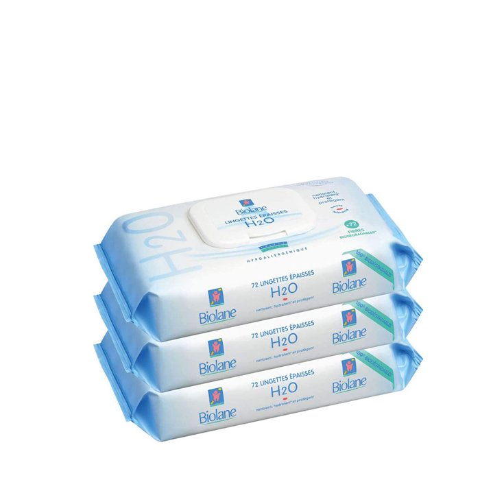Lingettes épaisses Biolane H2o pack 72 lingettes
