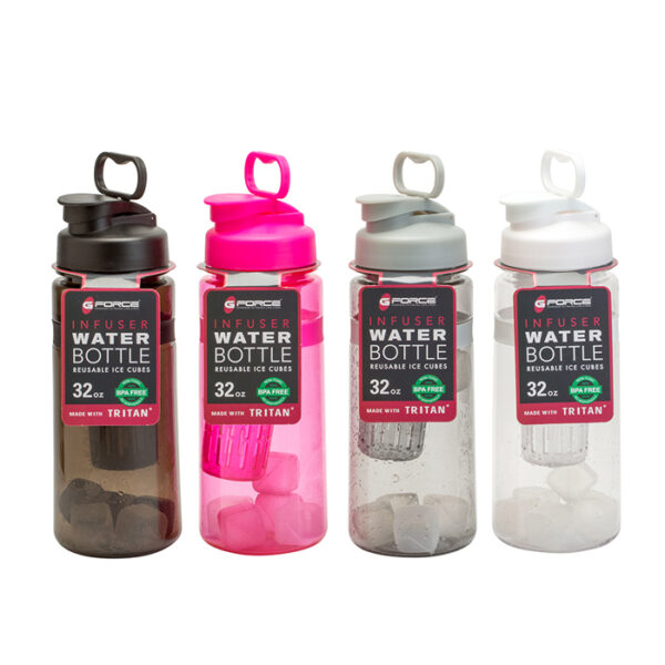 Tritan Water Bottle With Infuser & Ice Cubes 32 Oz