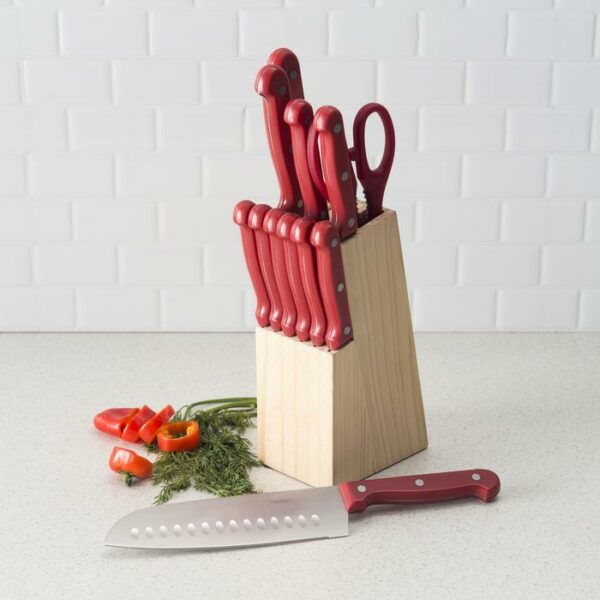 Home Basic 13 Piece Knife Set With Block Red