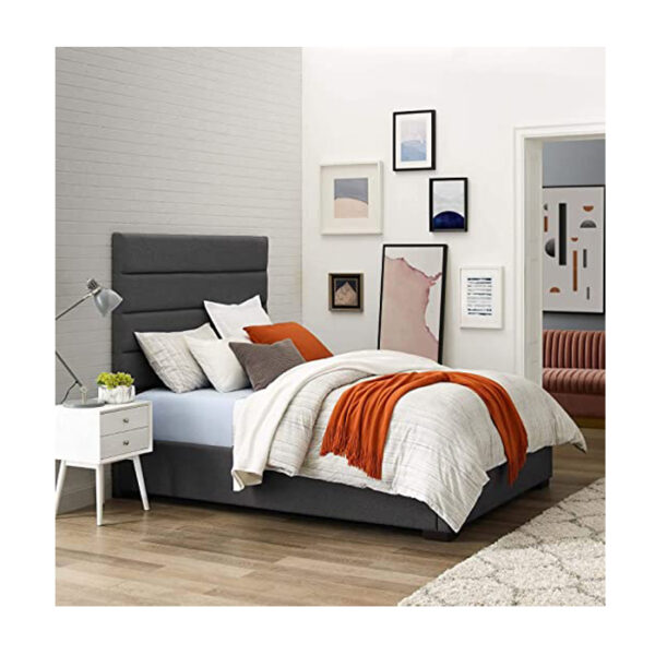 Bed Genevieve Queen Gray Fabric Platform