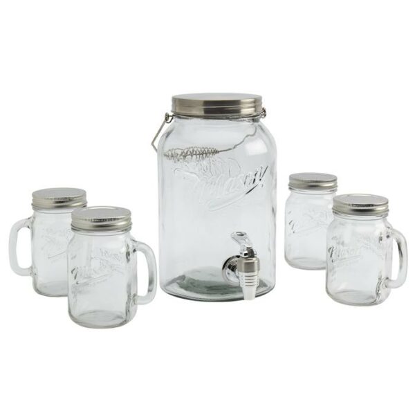 5 Pieces Glass Drink Dispenser Set