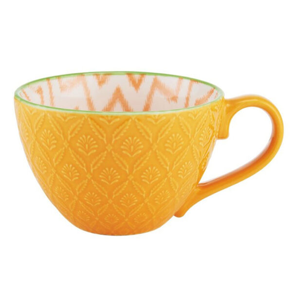 14 Oz Ceramic Mug Yellow Embossed Chevron
