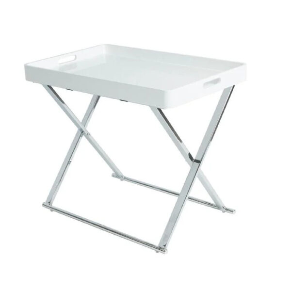 Table Folding White Silver Leg Accent 23.62x15.7..