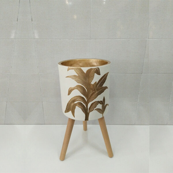 Tiny Fiber Clay Cream And Gold Leaf Planter Medium