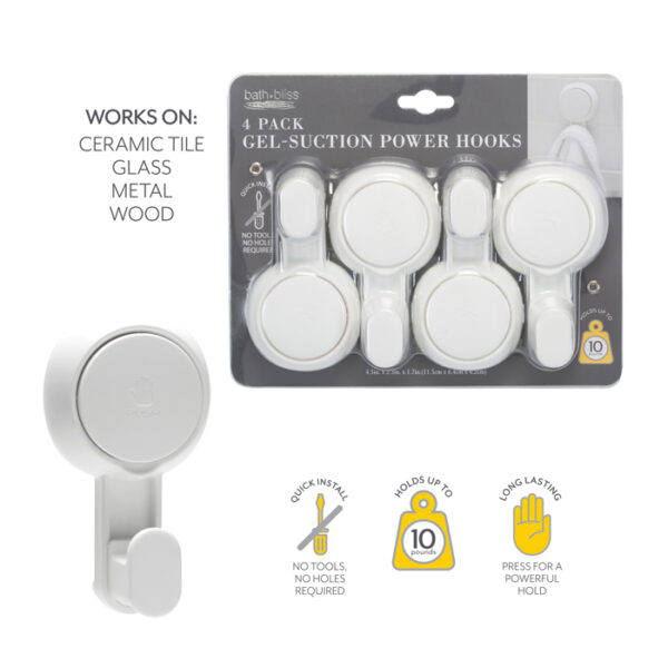 4 Pack Power Lock Suction Hook White