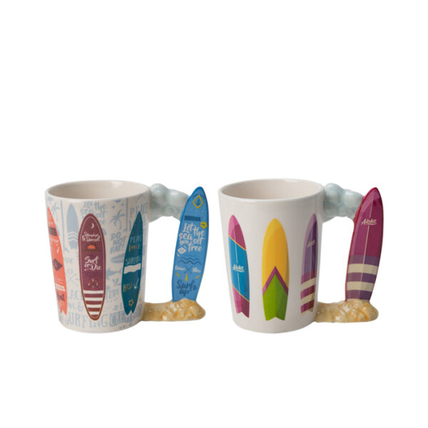 Ceramic Mug Assorted Surf Board Shaped Handle 12Oz