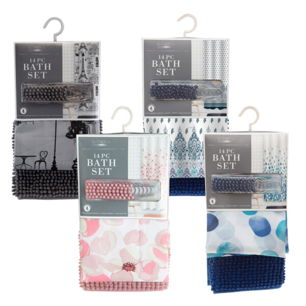 14 Piece Bathroom Set Shower Curtain Printed 70x72