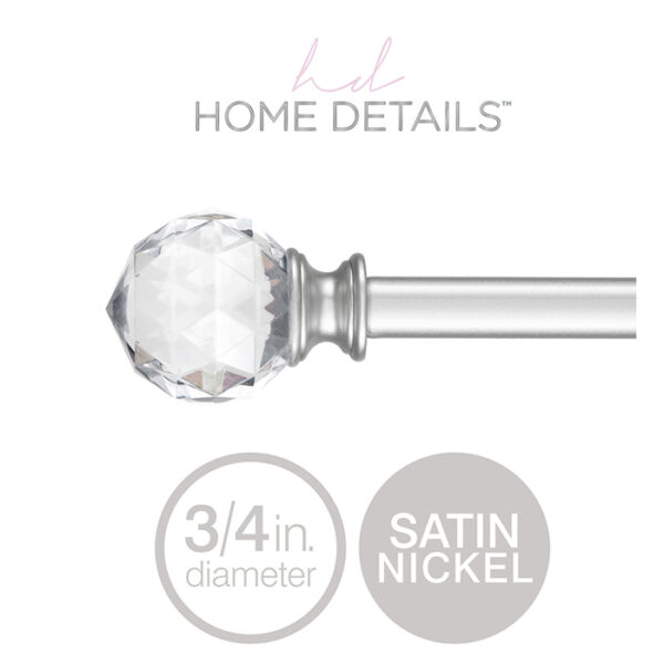 Crystal Ball Curtain Rod 66-120" Satin Nickel