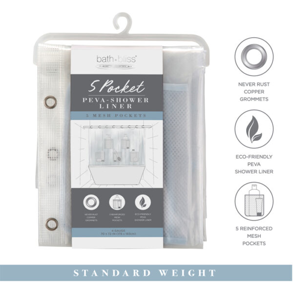 Shower Curtain Peva With 5 Mesh Pocket Clear