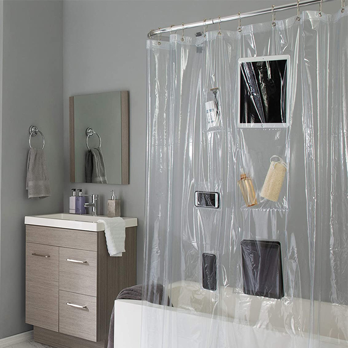 Shower Curtain Liner Pvc With 6 Pockets Maison Handal