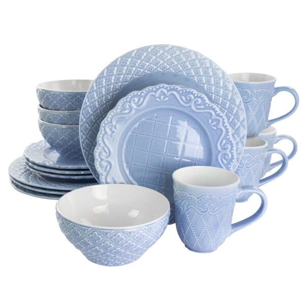 Quilted Eyelet 16 Pieces Dinnerware Set Blue