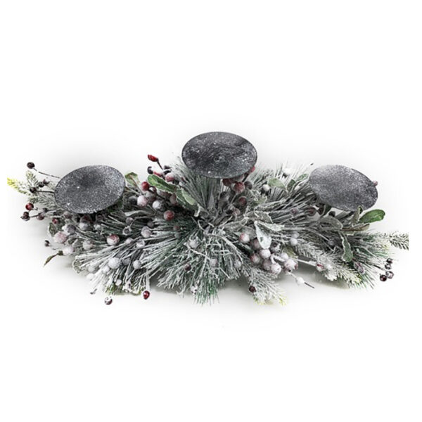 27" 3 Tier Candle Holder With Pine Garland & Snow