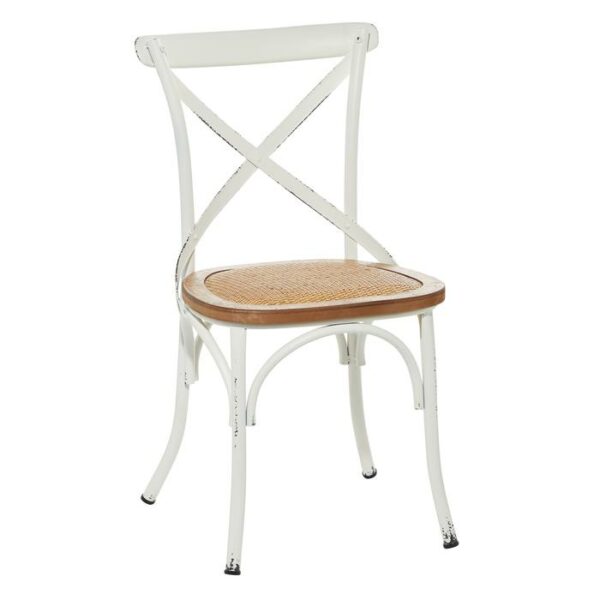 Wooden Metal Chair Antique White 19.5"W,35"H