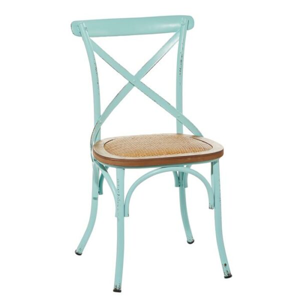 Wooden Metal Chair Antique Blue 19.5"W,35"H