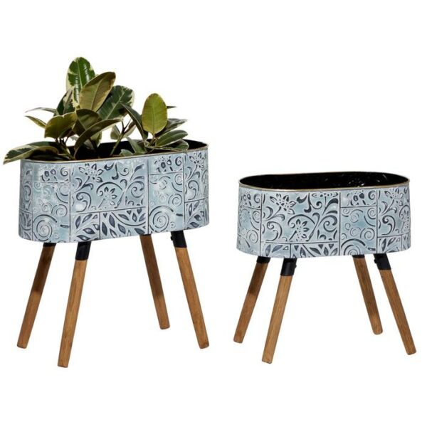 Metal Wood Plant Stand Sef Of 2 17",20"H
