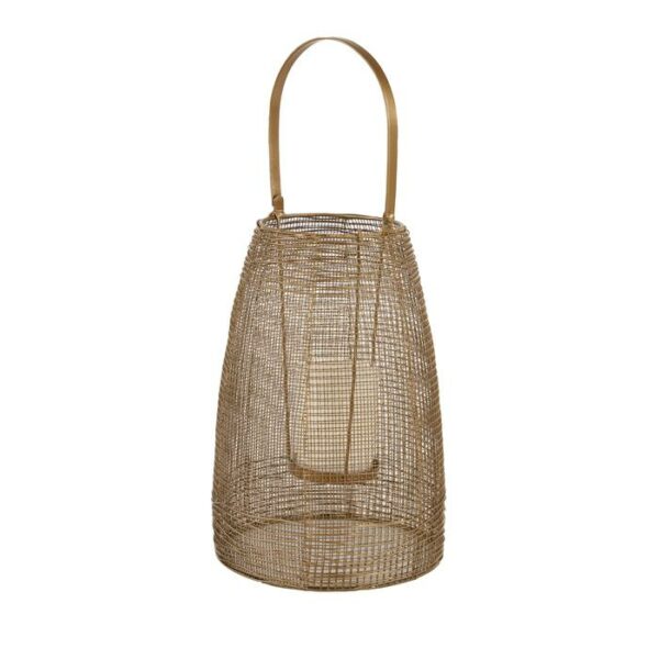 Metal Glass Gold Lantern 9" W,16"H