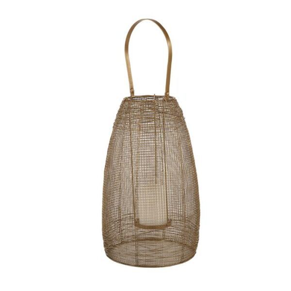 Metal Glass Gold Lantern 8"W,13"H