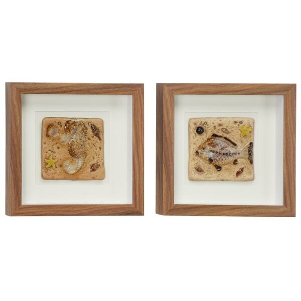 Ceramic Wood Frame Art Set Of 2 12"W,12"H