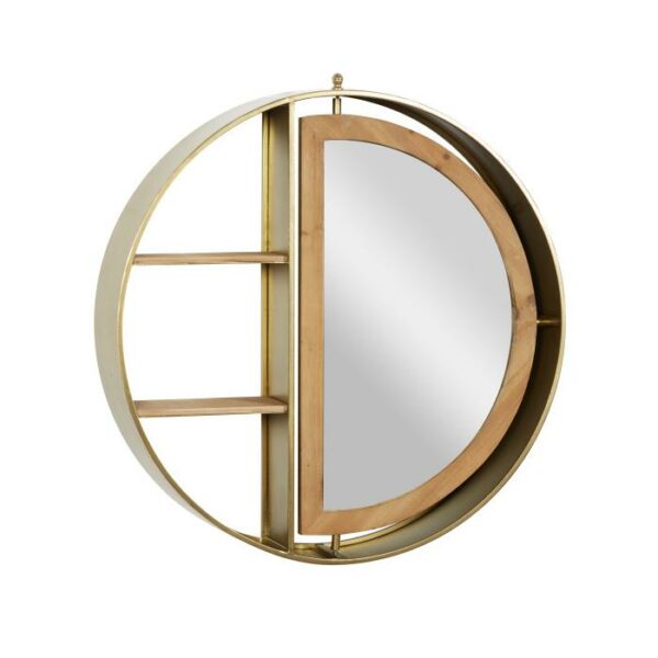 Metal Wood Wall Shelf With Mirror