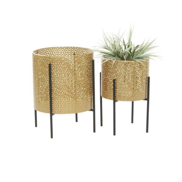 Metal Mesh Planters Gold Set Of 2