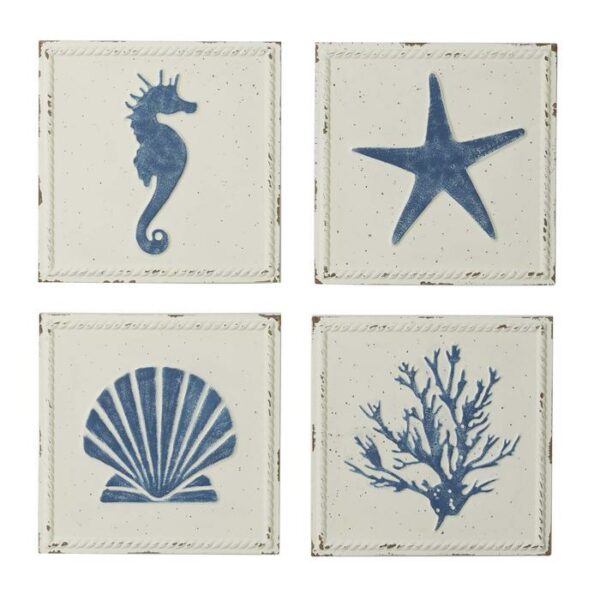 Metal Wood Wall Decor Set Of 4 12"W,12"H
