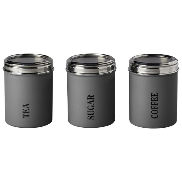 3 Pieces Canister Set Stainless Steel Grey