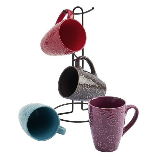 5 Pieces 15.5Oz Mug Tree Set With Rack