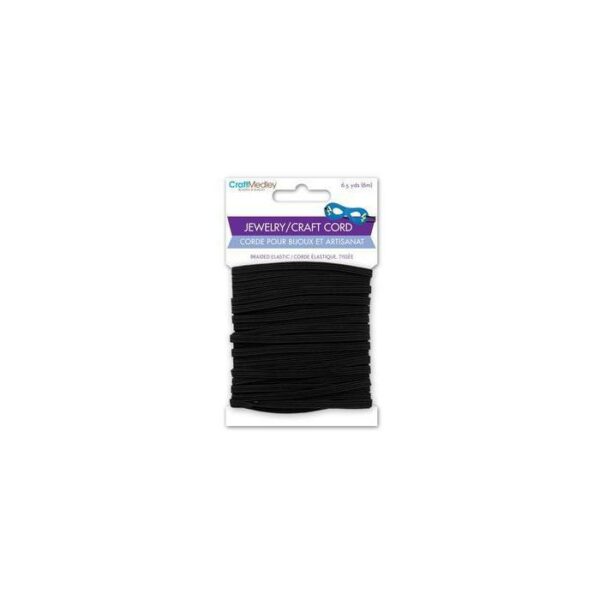 Black Braided Elastic Cord 5.5 Yards 6mm