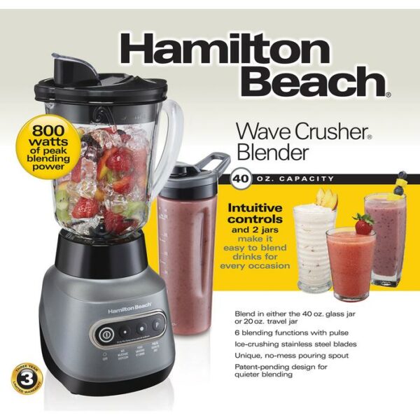 Hamilton Beach Wave Crusher Blender & 2 Jars 40 Oz