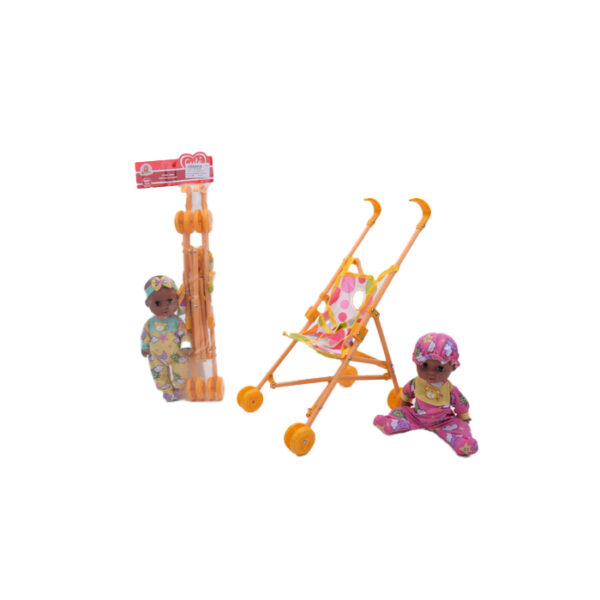 Doll With 4 Sounds & Baby Stroller