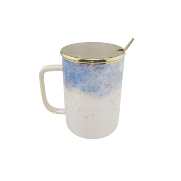 Ceramic Mug With Gold Spoon & Lid