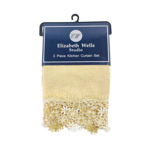 3 Pieces Kitchen Curtain Set Lace 58x14 Gold