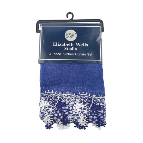 3 Pieces Kitchen Curtain Set Lace 50"x14" Navy