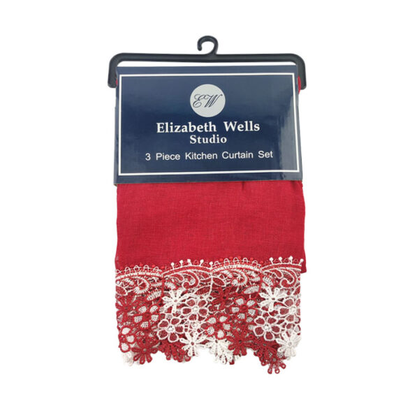 3 Pieces Kitchen Curtain Set Lace Red 58"x14"