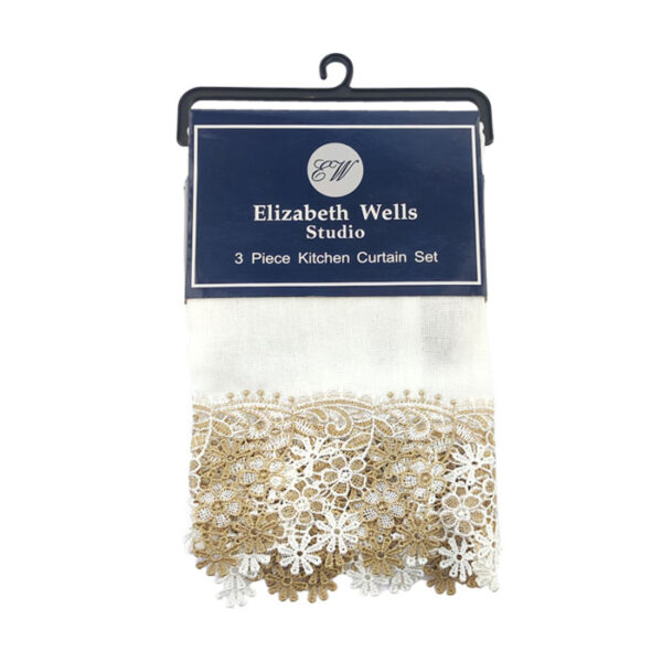 3 Pieces Kitchen Curtain Set Lace 50"x14" White