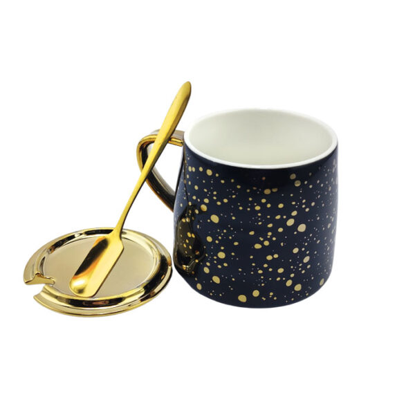 Ceramic Mug With Gold Lid & Spoon