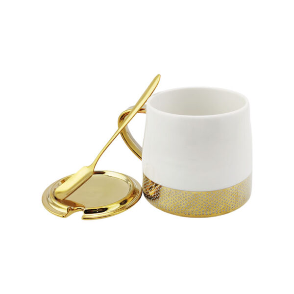 Ceramic Mug With Gold Lid & Spoon