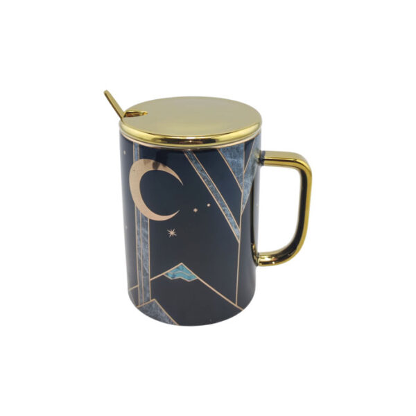 Ceramic Mug With Gold Spoon & Lid Assorted