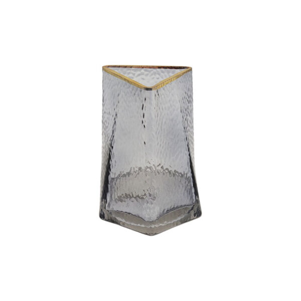 Glass Vase Trapezoid Grey With Mouth Gold 16 Cm