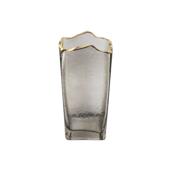 Glass Vase Square Clear With Mouth Gold