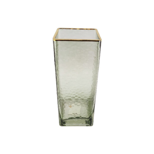 Glass Vase Vintage Green With Mouth Gold