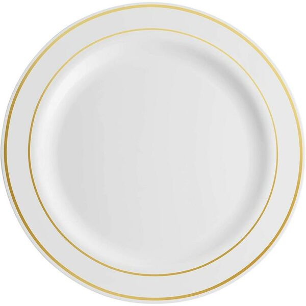 10.25" Round Party Plates Gold Band 50 Pack