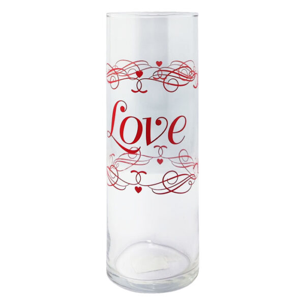 Love 9.5" Clear Vase With Red Heart Desigh