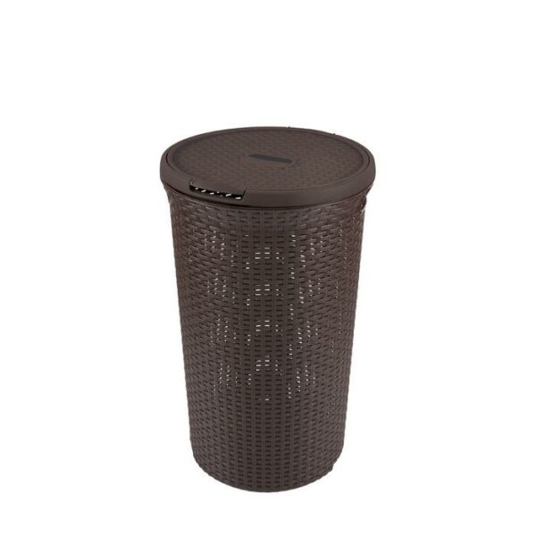 Rattan Round Plastic Laundry Hamper Brown