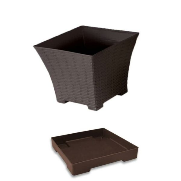 Pica Rattan Square Medium Planter With Saucer Brow
