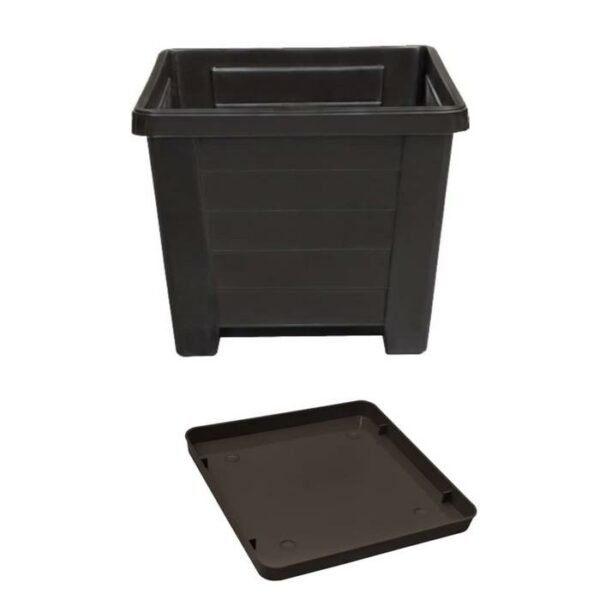 Pica Square Large Planter With Saucer Dark Brown
