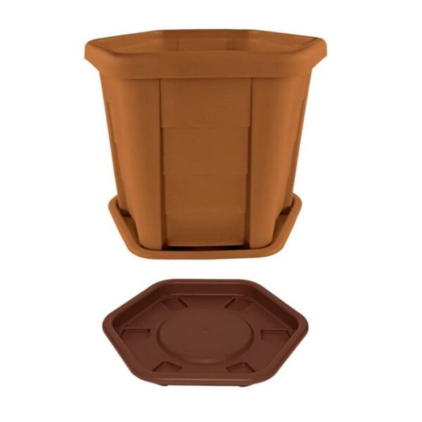 Pica Hexagone Planter With Saucer Brown