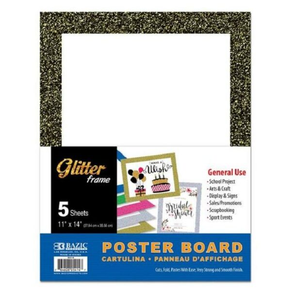 11"x14" White Poster Board With Glitter Frame